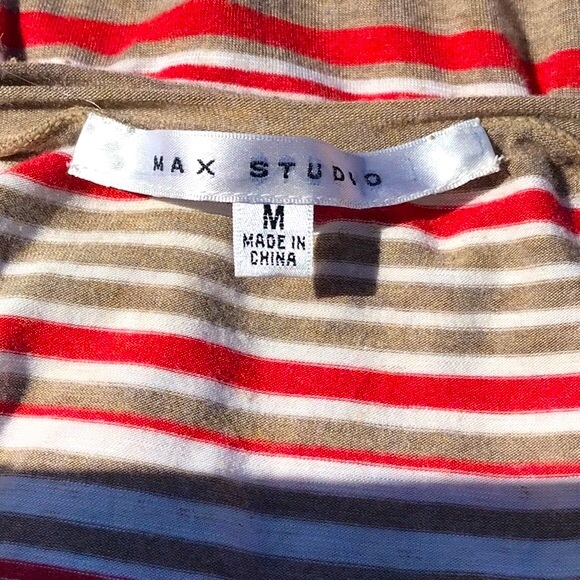 Max Studio Striped Summer Sleeveless Khaki Tan Cream and Coral Dress Size Medium - Picture 11 of 13